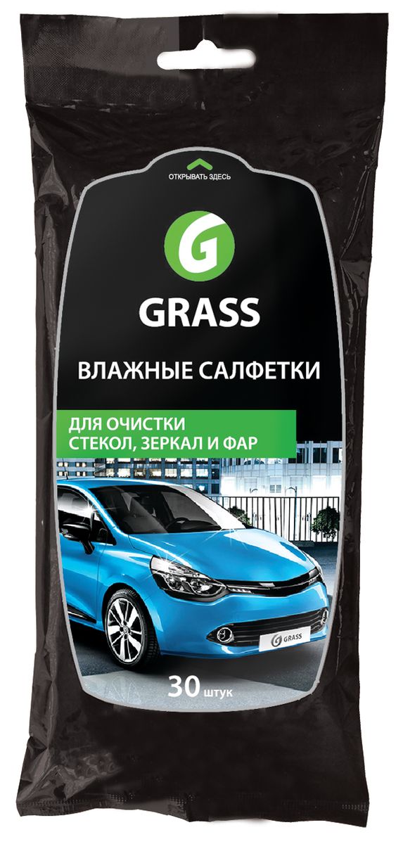 картинка Салфетки влажные для очистки стекол, зеркал и фар 30шт. Grass от Свежаяшина.рф
