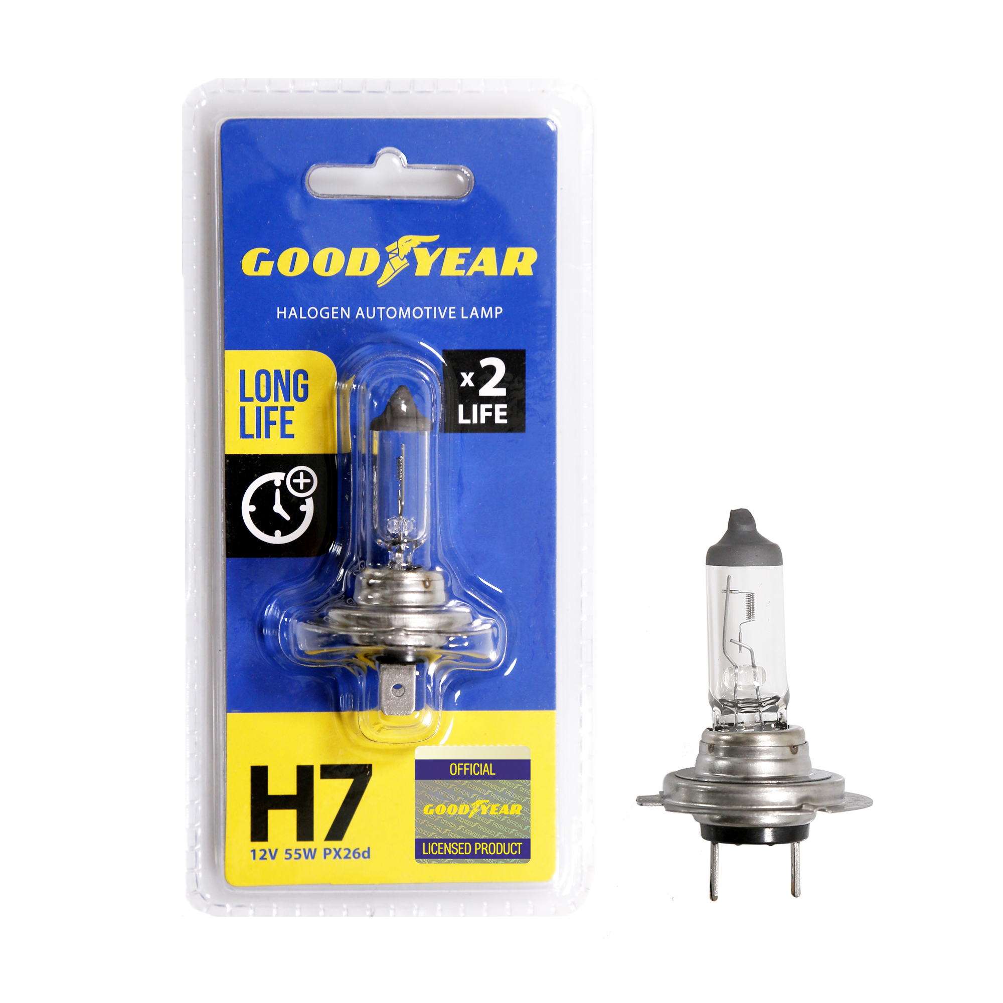 картинка Лампа автомобильная галогенная Goodyear H7 12V 55W PX26d Long Life (блистер) от Свежаяшина.рф