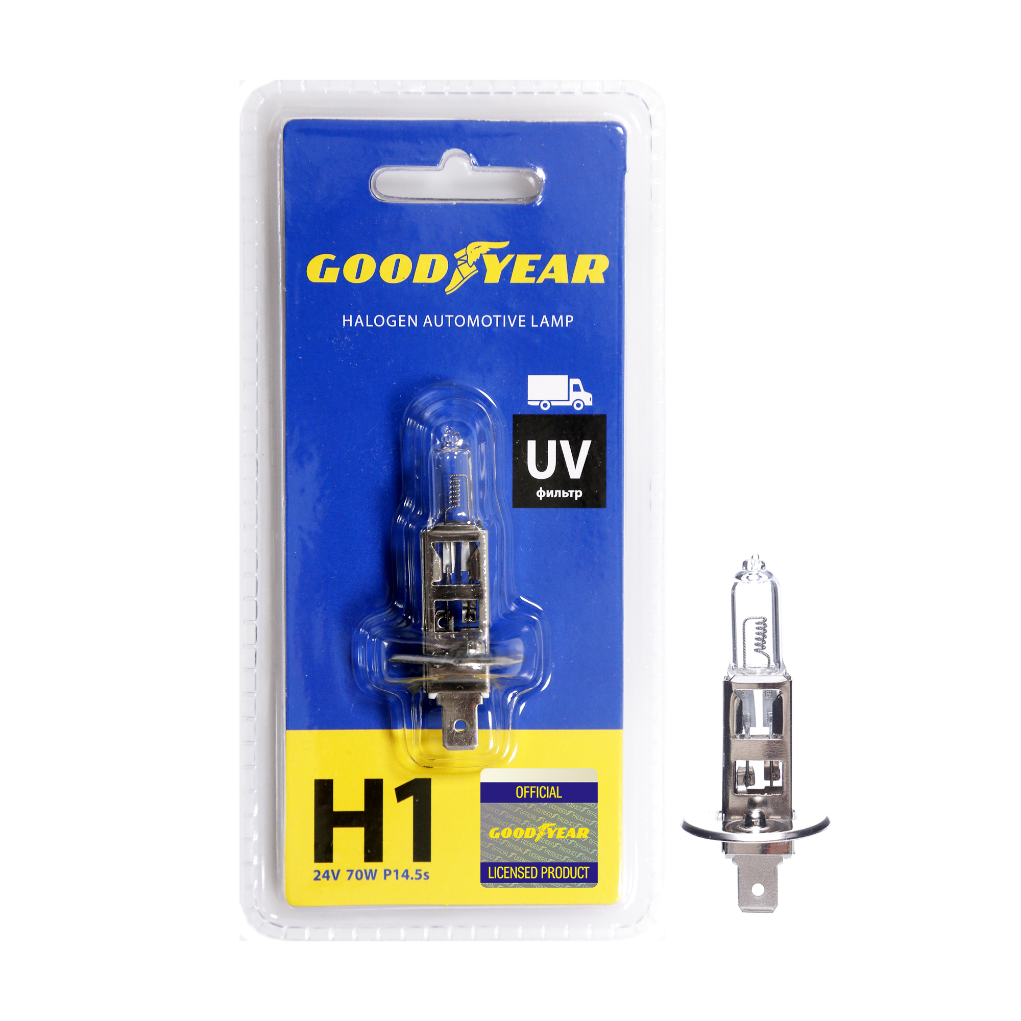 картинка Лампа автомобильная галогенная Goodyear H1 24V 70W P14,5s (блистер) от Свежаяшина.рф