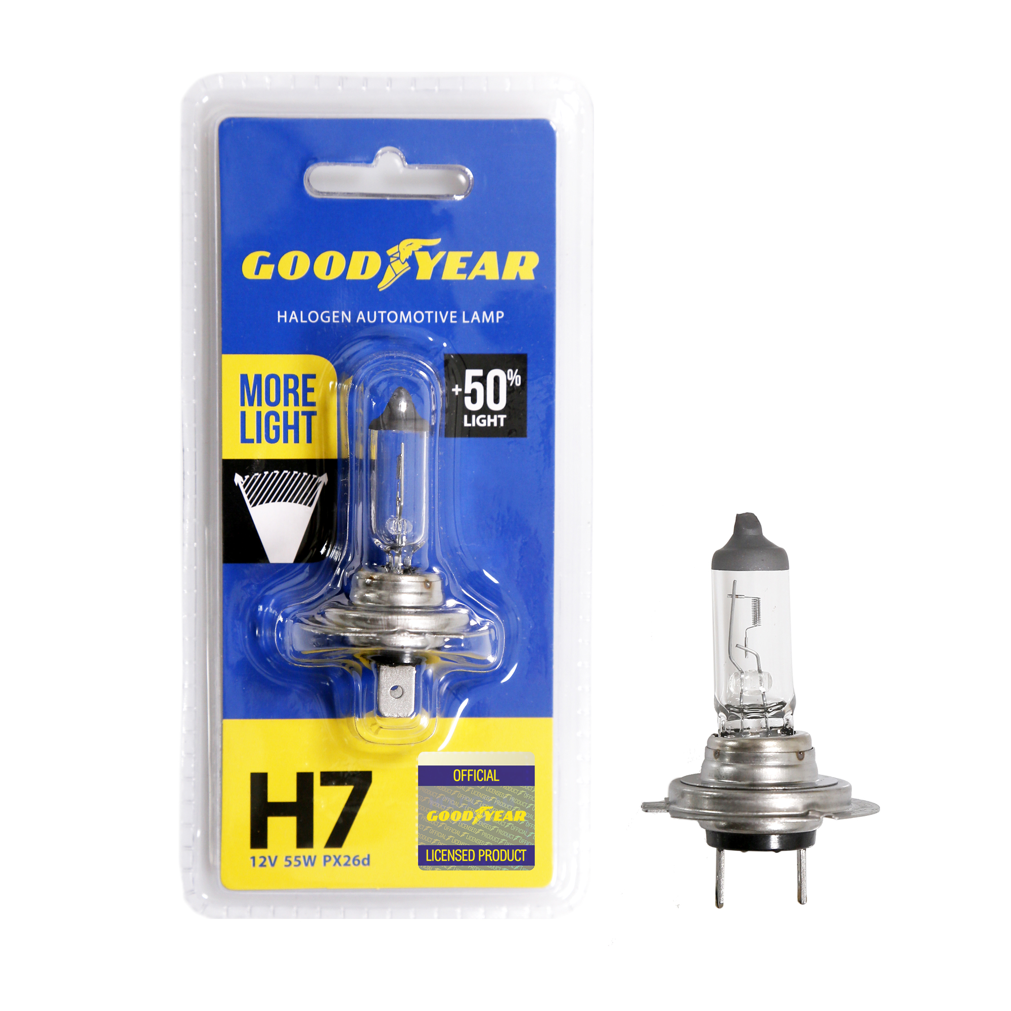Лампа автомобильная галогенная Goodyear H7 12V 55W PX26d (+50% света) More Light (блистер)
