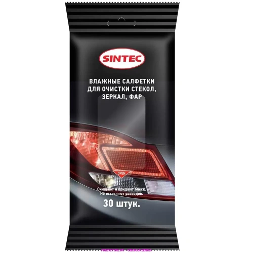 картинка Салфетка влажная для очистки стекол в мягкой упаковке 30шт. SINTEC от Свежаяшина.рф