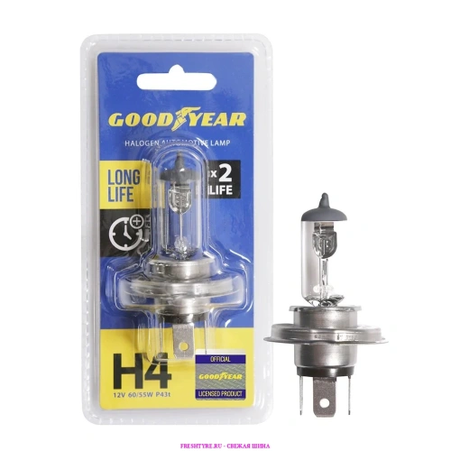 картинка Лампа автомобильная галогенная Goodyear H4 12V 60/55W P43t Long Life от Свежаяшина.рф
